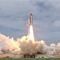 <p>
	Space shuttle Atlantis lifts off the launch pad for the final space shuttle mission. Image credit: NASA TV</p>
