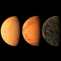 <p>
	Artist conceptualizations offer a graphic representation of radial velocity data that helped to identify the three newest Super-Earths around Gliese 667C. Super-Earths are planets more massive than Earth, but less massive than planets like Uranus or Neptune, and are within their stars habitable zone--not too hot and not too cold--a thin shell around a star in which water may be present in liquid form if conditions are right. This is the first time that three such planets have been spotted orbiting in this zone in the same system.</p>
<p>
	Credit: René Heller, Leibniz Institute for Astrophysics Potsdam, Germany.</p>
