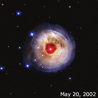Light echo from the star known as V838 Monocerotis or V 838 Mon.
Image courtesy HubbleSite/NASA.