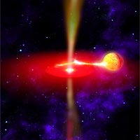 The nature of ultraluminous X-ray (ULX) sources remains controversial, but many astronomers think that some or most of these objects consist of an intermediate-mass black hole that accretes matter from a companion star. Recent evidence suggests that a ULX in the galaxy NGC 5408 has a black hole with about 2,000 solar masses. <br /><br />Credit: NASA