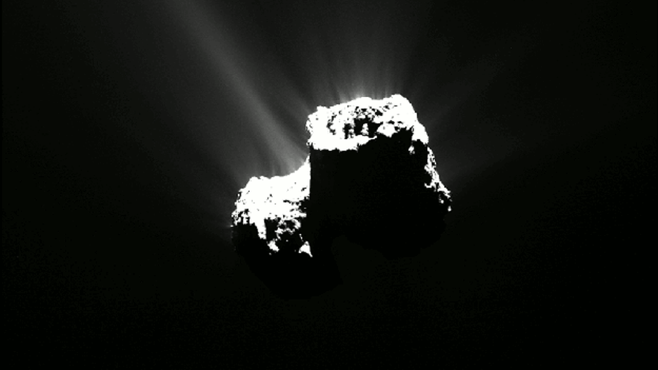 <p>This animation comprises 24 montages based on images acquired by the navigation camera on the European Space Agency's Rosetta spacecraft orbiting Comet 67P/Churyumov-Gerasimenko between Nov. 19 and Dec. 3, 2014. Image credit: ESA/Rosetta/NAVCAM</p>
