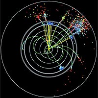 Simulation of supersymmetric dark matter production at a 0.5-trillion electron volt electron-positron collider, using computer code developed at FSU.<br /><br />Image courtesy: FSU.