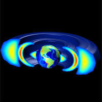 <p>
	Ring formation between belts</p>
<p>
	Model showing third radiation ring (red)</p>
<p>
	Recent observations by NASA's Van Allen Probes mission showed an event in which three radiation zones were observed at extremely high energies, including an unusual medium narrow ring (red) that existed for approximately four weeks.</p>
<p>
	The modeling results, displayed in this illustration, revealed that for particles at these high energies, different physical processes are responsible for the acceleration and loss of electrons in the radiation belts, which explains the formation of the unusual long-lived ring between the belts.</p>
<p>
	The discovery will help protect satellites form the harmful radiation in space, UCLA scientists report.</p>
<p>
	<br />
	(Image credit: Yuri Shprits, Adam Kellerman, Dmitri Subbotin/UCLA)<br />
	 </p>
