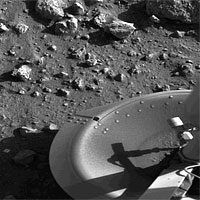 <p>
	This is the first photograph ever taken on the surface of the planet Mars. It was obtained by Viking 1 just minutes after the spacecraft landed successfully on July 20th, 1976.</p>
<p>
	Image Credit: NASA</p>
