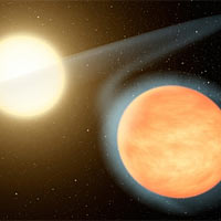 <p>
	Artist concept of the extremely hot exoplanet WASP-12b and the host star.</p>
<p>
	Image: NASA/JPL-Caltech/R. Hurt (SSC)</p>
