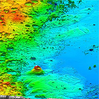 Radar Slice Through Subsurface of Equatorial Deposits on Mars<br /><br />This image combining a topographic map viewed obliquely (color portion of image) with a radargram of the subsurface (monochrome portion) shows features of mysterious Martian deposits named the Medusae Fossae Formation.<br /><br />The westward-looking view includes the divide between Martian highlands on the south and lowlands on the north, spanning a range from about 12 degrees south latitude (left edge of image) to 5 degrees north latitude (right edge of image). The deposits of the Medusae Fossae Formation are found in the lowlands along the divide, in the center foreground. The radar sounder on the European Space Agency's Mars Express orbiter has revealed echoes from what is interpreted as a boundary between the overlying deposits and underlying lowland plains buried by these deposits.<br /><br />The radar information presented here is from downward-looking radar observations by the Mars Advanced Radar for Subsurface and Ionospheric Sounding (MARSIS, jointly funded by NASA and the Italian Space Agency) as Mars Express flew a south-to-north path at about 188 degrees east longitude. The topographic map, using 1990s data from the Mars Orbiter Laser Altimeter instrument on NASA's Mars Global Surveyor orbiter, extends from that transect to about 135 degrees east longitude.<br /><br />NASA's Jet Propulsion Laboratory manages NASA's roles in Mars Express for the NASA Science Mission Directorate, Washington. JPL is a division of the California Institute of Technology, in Pasadena.<br /><br />Credit: NASA/JPL-Caltech/ESA/Italian Space Agency/Univ. of Rome/Smithsonian