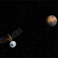 Artist's concept of Mars Reconnaissance Orbiter approaching Mars. Image credit: NASA/JPL