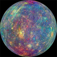 <p>Though Mercury may look drab to the human eye, different minerals appear in a rainbow of colors in this image from NASA's MESSENGER spacecraft. (Image credit: NASA/Johns Hopkins University APL/Carnegie Institution of Washington)</p>
