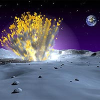 Artist rendering of a small, powerful meteor strike on the moon.<br/>
<br/>
Image courtesy: NASA