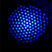 <p>NIST physicists have built a quantum simulator made of trapped beryllium ions (charged atoms) that are proven to be entangled, a quantum phenomenon linking the properties of all the particles. The spinning crystal, about 1 millimeter wide, can contain anywhere from 20 to several hundred ions.</p>

<p>Credit: NIST</p>
