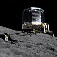 <p>
	Still image from animation of Philae separating from Rosetta and descending to the surface of comet 67P/Churyumov-Gerasimenko in November 2014.</p>
<p>
	Copyright ESA/ATG medialab</p>
