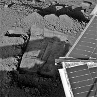 This image was acquired by NASA's Phoenix Mars Lander's Surface Stereo Imager on the 44th Martian day of the mission, or Sol 43 (July 7, 2008), after the May 25, 2008, landing, showing the current sample scraping area in the trench informally called 'Snow White.'<br /><br />The Phoenix Mission is led by the University of Arizona, Tucson, on behalf of NASA. Project management of the mission is led by NASA's Jet Propulsion Laboratory, Pasadena, Calif. Spacecraft development is by Lockheed Martin Space Systems, Denver.<br /><br />Image credit: NASA/JPL-Caltech/University of Arizona/Texas A&M University