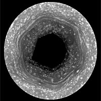 This photo from Cassini, made possible only as Saturn's north pole emerged from winter darkness, shows new details of a jet stream that follows a hexagon-shaped path and has long puzzled scientists.<br /><br />Photo courtesy: NASA/JPL