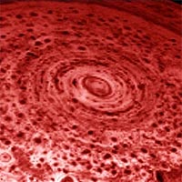 A view of the hurricane-like vortex from a different wavelength. <br /><br />Image credit: NASA/JPL/Space Science Institute/University of Arizona