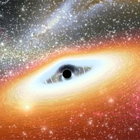 This artist's conception illustrates one of the most primitive supermassive black holes known (central black dot) at the core of a young, star-rich galaxy. Astronomers using NASA's Spitzer Space Telescope have uncovered two of these early objects, dating back to about 13 billion years ago. <br /><br />The monstrous black holes are among the most distant known, and appear to be in the very earliest stages of formation, earlier than any observed so far. Unlike all other supermassive black holes probed to date, this primitive duo, called J0005-0006 and J0303-0019, lacks dust. <br /><br />As the drawing shows, gas swirls around a black hole in what is called an accretion disk. Usually, the accretion disk is surrounded by a dark doughnut-like dusty structure called a dust torus. But for the primitive black holes, the dust tori are missing and only gas disks are observed. This is because the early universe was clean as a whistle. Enough time had not passed for molecules to clump together into dust particles. Some black holes forming in this era thus started out lacking dust. As they grew, gobbling up more and more mass, they are thought to have accumulated dusty rings. <br /><br />This illustration also shows how supermassive black holes can distort space and light around them (see warped stars behind black hole). Stars from the galaxy can be seen sprinkled throughout, and distant mergers between other galaxies are illustrated in the background. <br /><br />Image Credit: NASA/JPL-Caltech