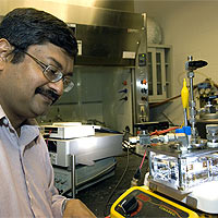 Pratim Biswas and his group have developed a method to make a variety of oxide semiconductors that, when put into water promote chemical reactions that split water into hydrogen and oxygen. The method provides a new low cost and efficient option for hydrogen production.<br /><br />Photo credit: David Kilper/WUSTL