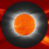 A composite of three images, this shows the March 29, 2006 solar eclipse.<br /><br />Credit: Williams College Eclipse Expedition, with support from NSF/NASA/National Geographic; SOHO, supported by NASA and ESA.