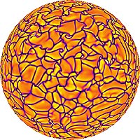 Giant cell convection patterns beneath the surface of the Sun, as<br />revealed by the new model. <br /><br />Image by Mark Miesch, NCAR, ©UCAR.
