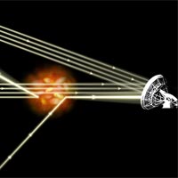 The astronomers in this study used a phenomenon known as the Sunyaev-Zeldovich effect, where photons in the cosmic microwave background interact with electrons in the hot gas that pervades the enormous galaxy clusters. The photons acquire energy from this interaction, which distorts the signal from the microwave background in the direction of the clusters. This illustration depicts this concept graphically by the broad bright beams emanating from the cluster.<br /><br />(Illustration: NASA/CXC/M.Weiss)