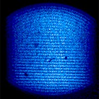 This false color image shows an ultracold plasma of 26,000 beryllium ions fluorescing when hit by a laser pulse.
<P>
Courtesy: NIST