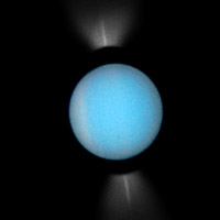 This image from NASA's Hubble Space Telescope shows how the ring system around the distant planet Uranus appears at ever more oblique (shallower) tilts as viewed from Earth - culminating in the rings being seen edge-on in three observing opportunities in 2007.<br /><br />Courtesy: NASA