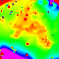 This X-ray image shows a comet-like blob of gas about 5 million light-years long hurling through a distant galaxy cluster at nearly 1 000 kilometres per second. The 'comet' is confined to the orange regions in this image. The head is the lower right, with reddish areas. The tail fans outward because there is less pressure to confine it. The colour red refers to regions of lower entropy, a thermodynamical measure of disorder. The orange regions have higher entropy.
<p>This entropy map, different from brightness or temperature, helps scientists separate the cold and dense gas of the 'comet' from the hotter and more rarefied gas of the cluster. The data show with remarkable detail the process of gas being stripped from the comet's core (entropy goes up) and forming a large tail containing lumps of colder and denser gas. The 'comet' itself is a low-entropy gas; the ambient medium is a high entropy gas; the core of the comet has even lower entropy. The researchers estimate that a sun's worth of mass is lost every hour. <br /><br />Credits: University of Maryland, Baltimore County (UMBC)</p>