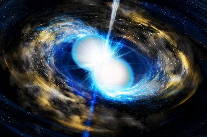 <p>Artist rendering of neutron stars merger. Photo: Tohoku University, Japan</p>
